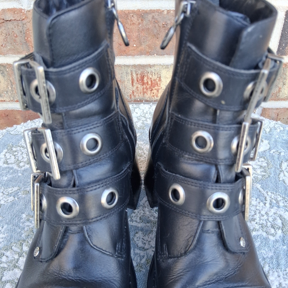 Harley-Davidson Black Leather Moto Combat Boots Sz 5 Biker-Chic Grunge Gothic - Picture 3 of 16